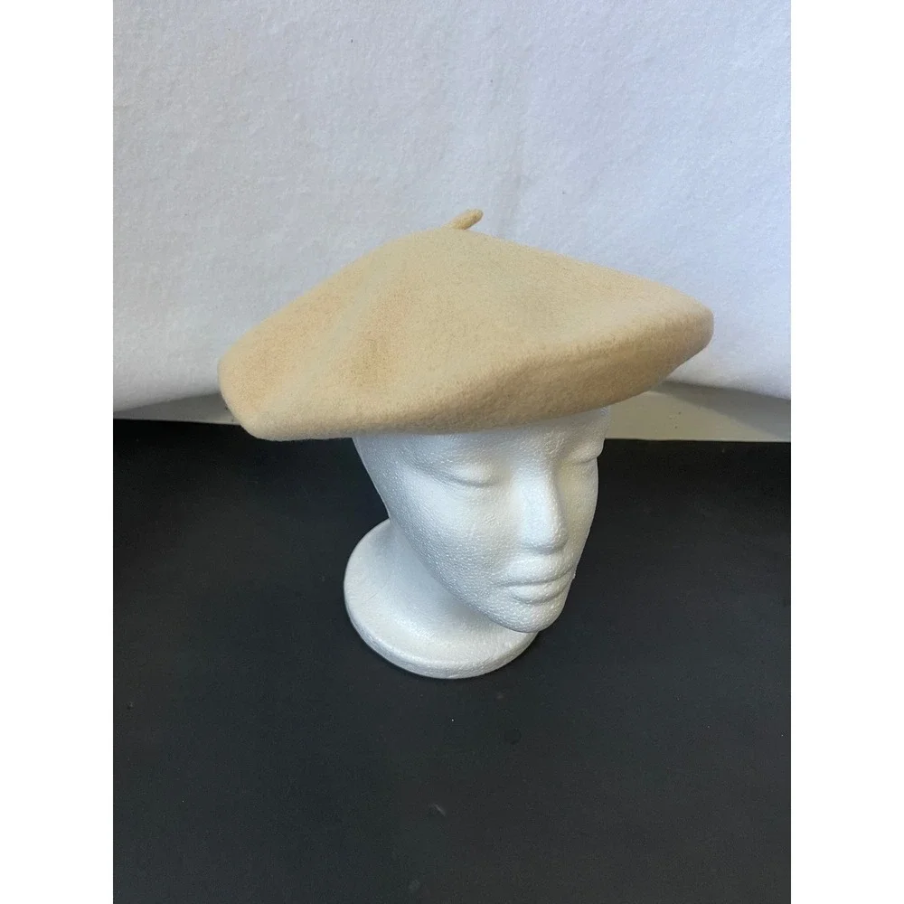 Tan Beige 100% Wool French Beret Hat JH-001 Size L Classic Parisian Style